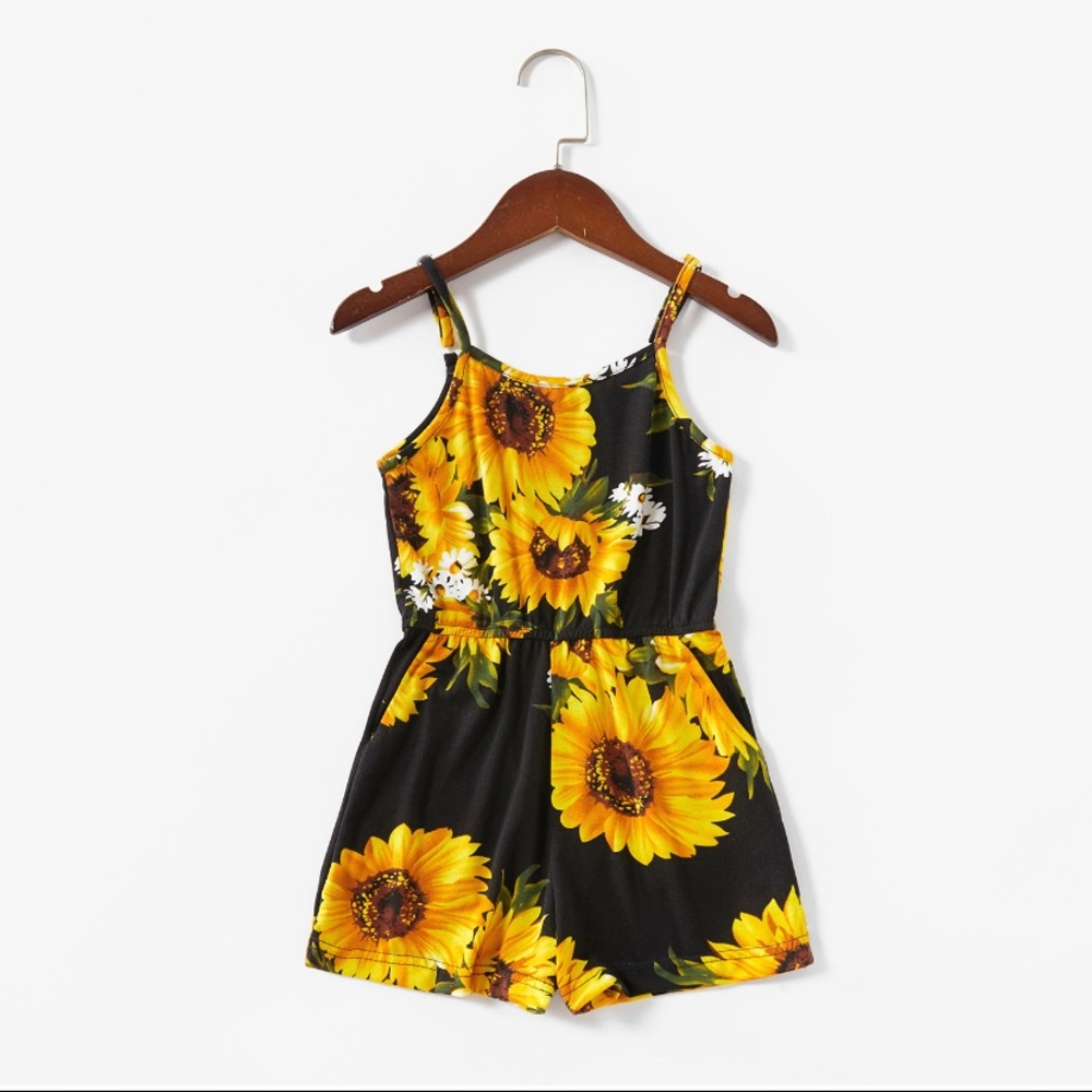 New Floral Romper | Black with Sunflowers and Daisies